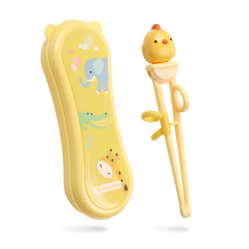 Goryeobaby Goryeo Baby Training Chopsticks for Kids - Use Completely Harmless Material - Anti-Dislocation Buckle Design - Includes Portable Box (Yellow) - Image 1